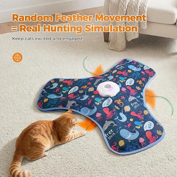 Interactive Cat Toy, Cat Toys Interactive with Touch Activation, Interactive Cat Toys for Indoor Cats with Moving Feather & Mouse Sounds, Cat Toys for Bored Indoor Adult Cats