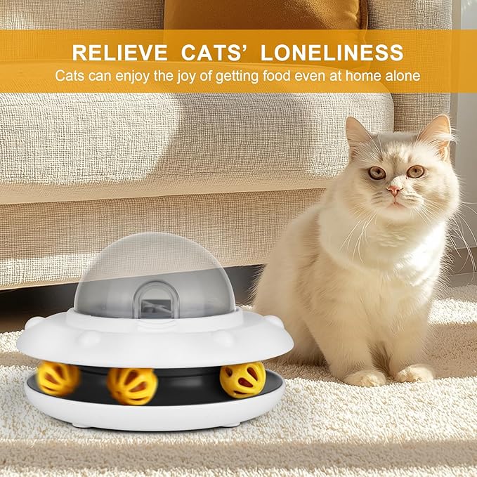 Smart Interactive Cat Feeder 2-in-1 Slow Feeder & Track Ball Toy with Bell Puzzle & Snack Dispenser Promotes Healthy Eating & Mental Stimulation for Cats Indoor