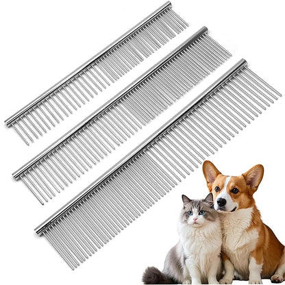 Biaungdo 3 Pcs Dog Grooming Combs Set, Metal Dog Comb for Removing Tangles and Knot, Cat Brush Grooming Tool for Long Haired Pets(7.48 x 1.65 inch & 7.4 x 1.3 inch & 6.5 x 1.14 inch)