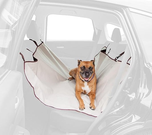IRIS USA, Inc. Large Dog Car Seat Hammock Cover, Water-Resistant and Easy Install Fits Standard Size Car Backseat Cover and Protects Against Dirt and Animal Hair for Pet Dog Cat, Beige