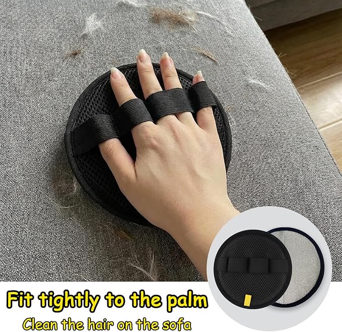 4Pack Pet Hair Removal Glove for Cats and Dogs, Four-Finger Circular Design with Soft Lining and Hanging Loop, Reusable Pet Grooming Gloves for Clothing, Carpet, Car Seats (Black)