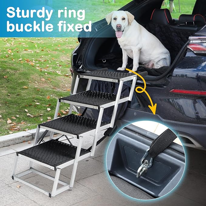 Uross Dog Stairs for Car 4 Steps Suitable for Car Trunk Heights 23"-26"- Collapsible Dog Steps for Car and SUV, Aluminum Pets Stairs for Large Pets, Telescoping Pet Step Ladder for Truck, High Bed