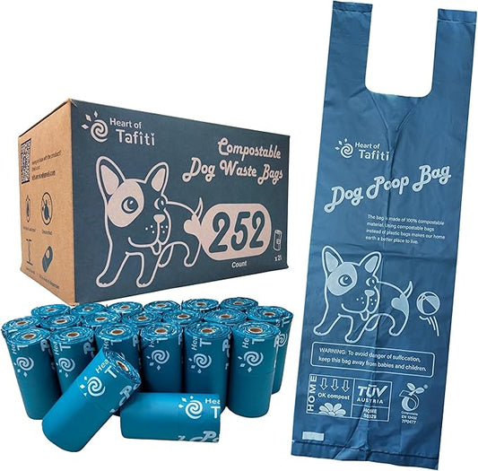 Dog Poop Bags with Handles, 252 Count, Extra Thick Leak-Proof Dog Waste Bags, Certified Compostable, Unscented & Eco-Friendly, 9 x 13 inch (16 inch w/Handles)