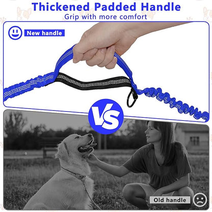 Hands Free Dog Leash with Zipper Pouch, Running Waist Leash for Dog Walking, Adjustable Waist Belt for Large Dogs, Reflective Bungee Design with Two Handle for Hiking, Training, Royal Blue