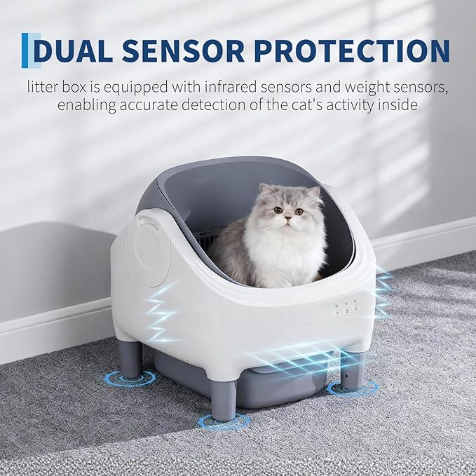 Self Cleaning Cat Litter Box with APP Control, Open-Top Automatic Litter Box for Multiple & Large Cats, 10.5L Sealed Waste Bin, Safety Sensors, Ultra-Quiet, Odor-Free, 2.4G WiFi