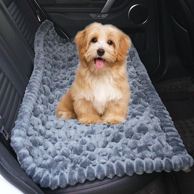 Waterproof Backseat Pet Bed Mat,Soft Plush Pet Seat Cover, Thickened Backseat Dog Bed Mat, Washable & Non-Slip Travel Pet Mat for Small Medium Dogs, Fits Car, Truck & SUV