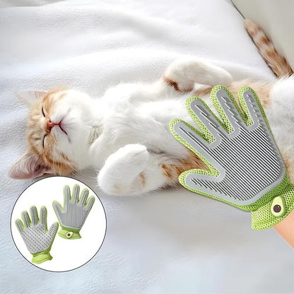 2 in 1 Pet Grooming Gloves - Cat and Dog Glove Brush, High Efficiency Pet Hair Removal Massage Glove, Clean Hair on Both Sides (Green /1 Piece)