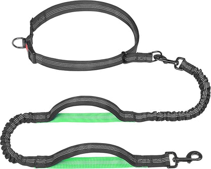 Hands Free Dog Leash for Running, Walking, Hiking, Durable Dual-Handle Bungee Leash with Reflective Stitching and an Adjustable Waist Belt, for Up to 150 lbs Large Dogs (Medium/Large, Black)