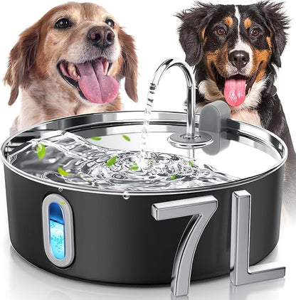 Stainless Steel Dog Water Fountain Bowl Cat Water Fountain with Replacement Filters, Great for Large Dogs Cats and Multi-Pet Home, 7L Large Pet Water Fountain Dispenser(Black)