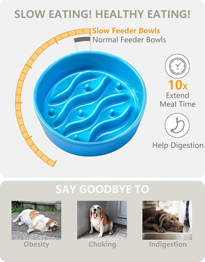Ceramic Slow Feeder Dog Bowls for Small Dogs, 0.6 Cup Dog Slow Feeder for Fast Eater, Puzzle Maze Bowl, 14oz, 6in, Baby Blue