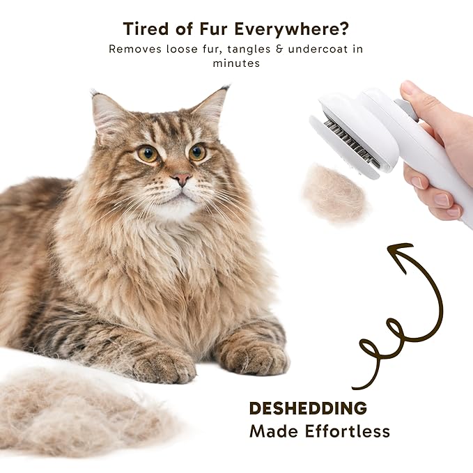 Wolfster Dog & Cat Deshedding Brush - Self Cleaning Pet Grooming Tool, Adjustable Comb, Skin-Friendly Slicker Pet Brush,For All Coat Types, Easy Grooming For Long & Short Hair Animals (White)