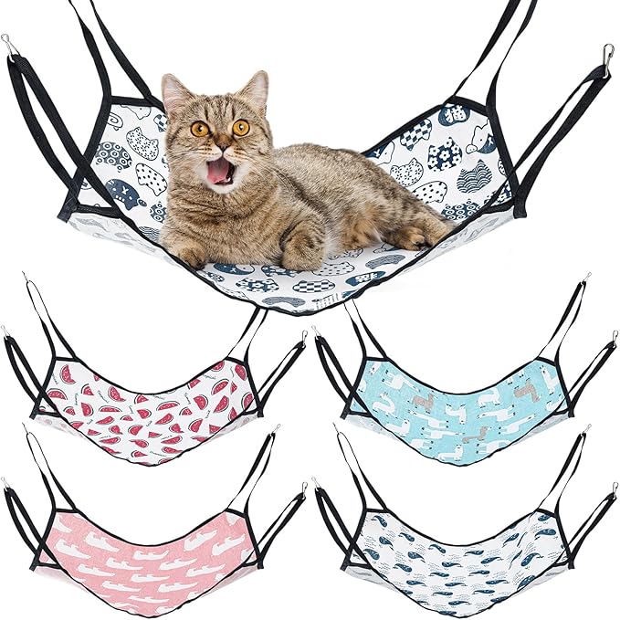 Shappy 5 Pcs Pet Hammock for Cage Hanging Pet Hammock Bed with Metal Hooks Cats Ferret Soft Bed Suitable for Guinea Pig Hamster Gerbil Kittens Cats Cage(Cute)