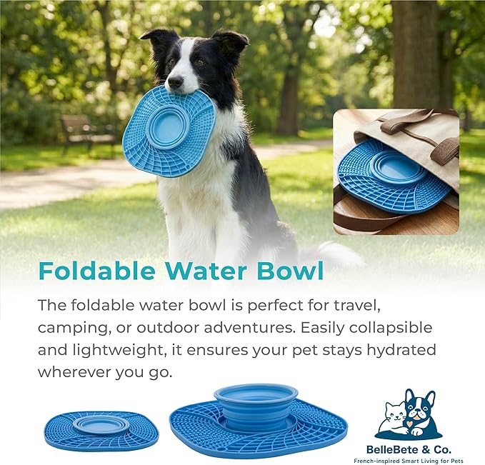 BelleBête & Co. 3-in-1 Pet Slow Feeder Bowl Lick Mat with Collapsible Bowl for Dog & Cat – Food-Grade Material & Non-Slip Base for Kibble, Dry and Wet Food, Digestive Health & Reduce Anxiety | Purple