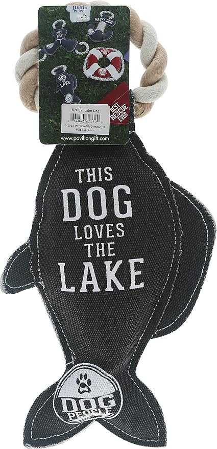 Pavilion Gift Company Lake Dog Fish 13 Inch Large Tug of War Rope Sturdy & Durable Canvas Dog Toy, Grey