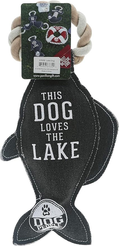 Pavilion Gift Company Lake Dog Fish 13 Inch Large Tug of War Rope Sturdy & Durable Canvas Dog Toy, Grey