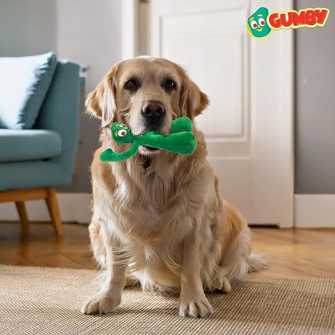 Multipet Small Gumby Stuffed Dog Toy with Squeaker | Gumby Dog Toy Plush Small | Green | 6" | Officially Licensed (6" - Plush Gumby)