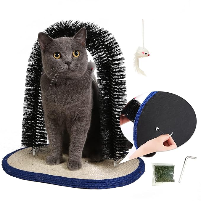 [Upgraded Version] Pehum Anti Fall Down Cat Arch Self Groomer and Massaging Brush for Indoor Cats,Cat Scratching Pads,Cat Toys (M: Brush Height：13.4")