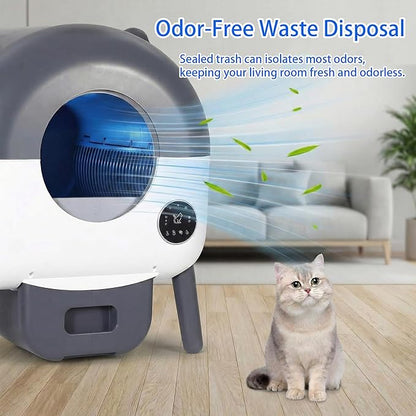 Self-Cleaning Cat Litter Box with Large Capacity and Automatic Cleaning, Automatic Litter Box with App Control, Triple Safety Protection, Removable Washable Liner, 1 Rolls Garbage Bags