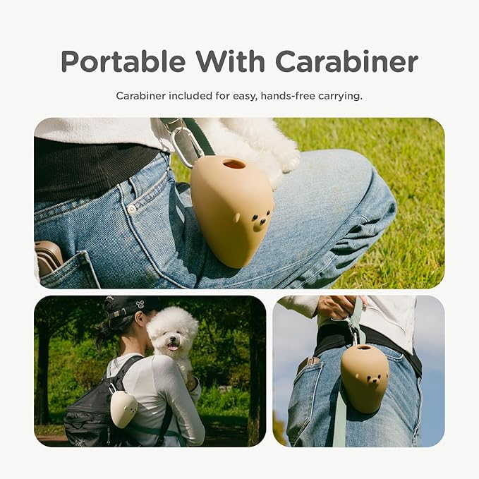 Portable Dog Water Bottle Bowl, for Travel, for Outdoor Activities, BPA Free Silicone Body, Easy to Clean, Dishwasher Safe, Carabiner Included (Brown)