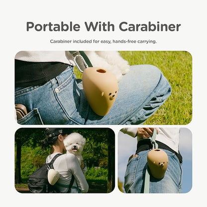 Portable Dog Water Bottle Bowl, for Travel, for Outdoor Activities, BPA Free Silicone Body, Easy to Clean, Dishwasher Safe, Carabiner Included (Brown)