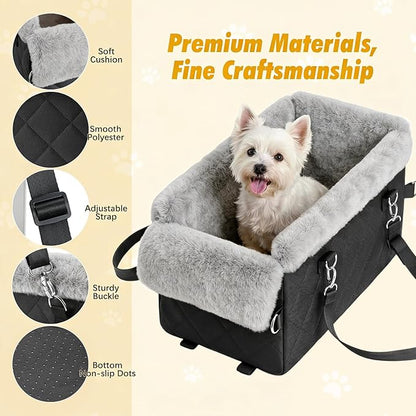 Dog Car Seats for Small Dogs,Center Console Dog Car Seat with Non-Slip and Strong Support,Anti-Collapse Portable Pet Bed for Puppies with Soft Cushion Safety Belt, Small Dogs, Cats Under 12 LBS, Black