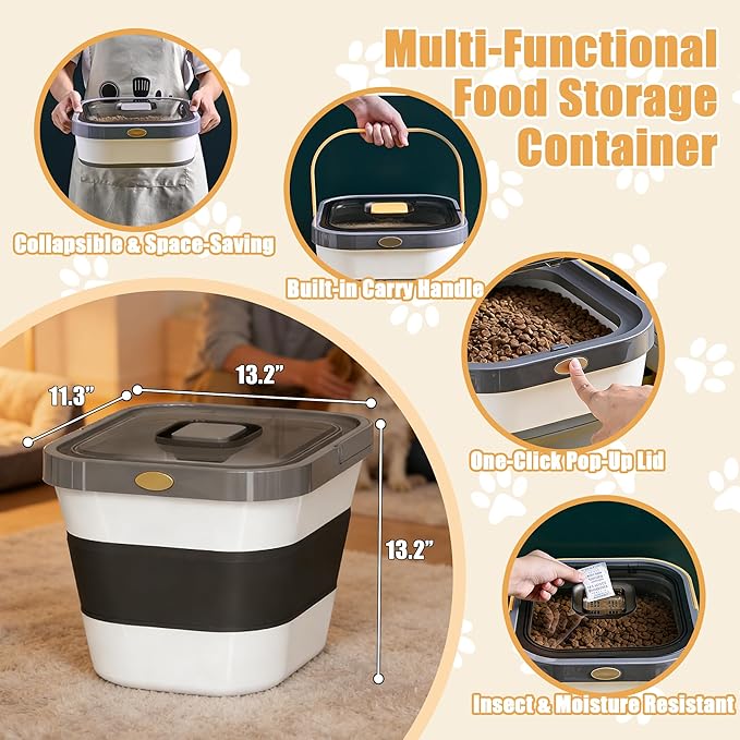 Elevated Dog Bowls with Storage Container ，Raised Dog Bowls for Large Dogs，15-18 lb Airtight Dog Food Storage Container, Adjustable Height Feeding Station