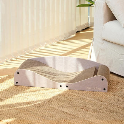 FUKUMARU Cardboard Cat Scratcher Bed, Extra Long 29.1 Inch Cat Scratch Bed Couch Indoor, Natural Felt Multifunctional Cats Scratching Lounger, Horizontal Kitten Cats Scratch Pad with Ball Toy, Camel
