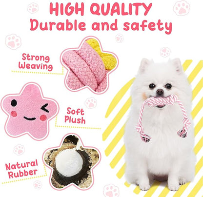 XIUGOAL Pink Puppy Toys for Boredom - 23 Pack Puppy Chew Toys for Teething, Enrichment Dog Toys for Small Dogs with Squeaky Dog Chew Toys, Treat Ball and Ropes