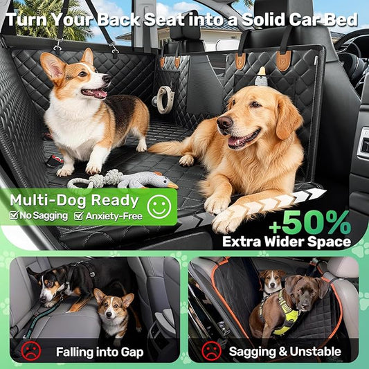 Zanch Heavy-Duty Dog Car Seat Cover, Flat Solid Back Seat Extender for Multi Large Dogs, Hard-Base Supports 450 lb, Waterproof Scratchproof Hammock Protector, Standard for Cars, SUV, Trucks, Orange