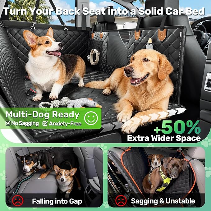 Zanch Heavy-Duty Dog Truck Seat Cover, Flat Solid Back Seat Extender for Multi Large Dogs, Hard-Base Supports 450 lb, Waterproof Hammock Protector, XL for Full-Size Crew Cab Trucks & SUVs, Orange