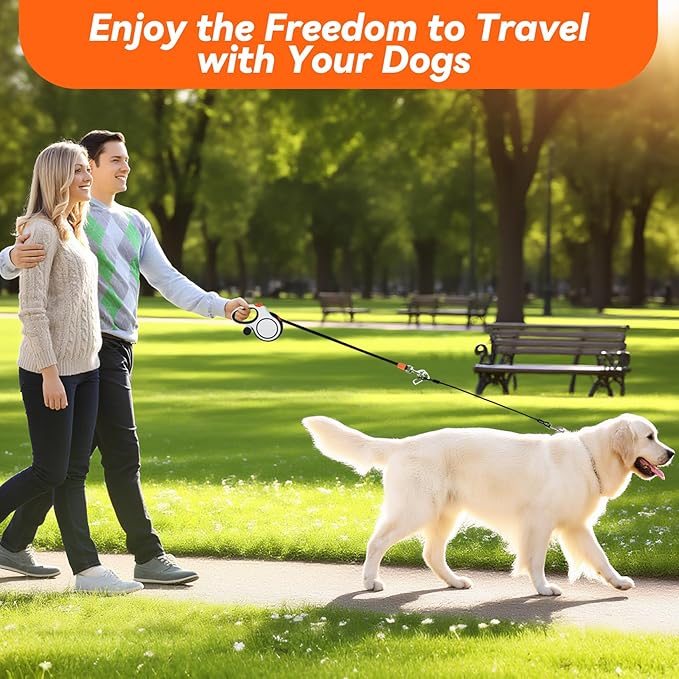 Upgraded Retractable Dog Leash with Chew Proof Cable, 26ft Heavy Duty Dog Leash for Large Dogs up to 110lbs, No-Tangle, Non-Slip Handle, One-Handed Brake, with Poop Bag Holder (Orange, L 26ft)