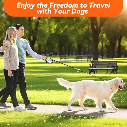 Upgraded Retractable Dog Leash with Chew Proof Cable, 26ft Heavy Duty Dog Leash for Large Dogs up to 110lbs, No-Tangle, Non-Slip Handle, One-Handed Brake, with Poop Bag Holder (Orange, L 26ft)