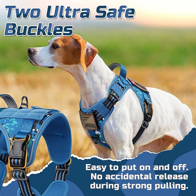 rabbitgoo Tactical Dog Harness for Small Dogs, No Pull Military Service Vest with Handle & Molle, Easy Control for Training Walking, Adjustable Reflective Straps, Blue Camo, S