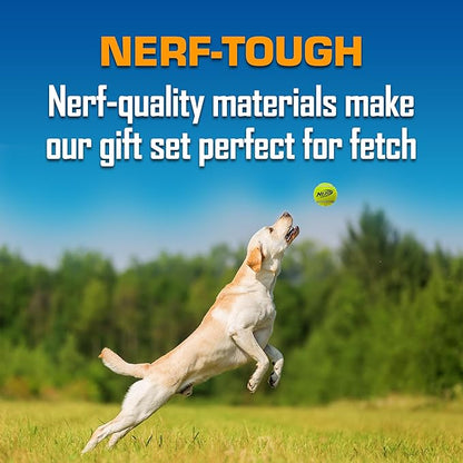 Nerf Dog Toy Gift Set, 5-Piece Set of Outdoor Dog Toys for Fetch, Includes 3 Squeak Tennis Balls and 2 Tire Flyers