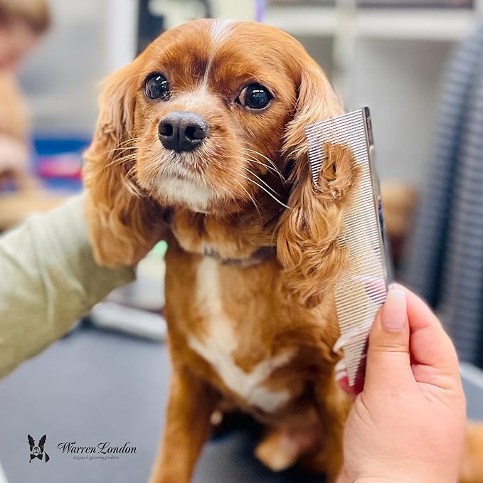 Warren London Copper Greyhound Style Everyday Dog Comb – 7.5" Professional Grooming Comb with Rounded Pins, Fine & Coarse Teeth, Smooth Glide Detangling & Coat Finishing Comb