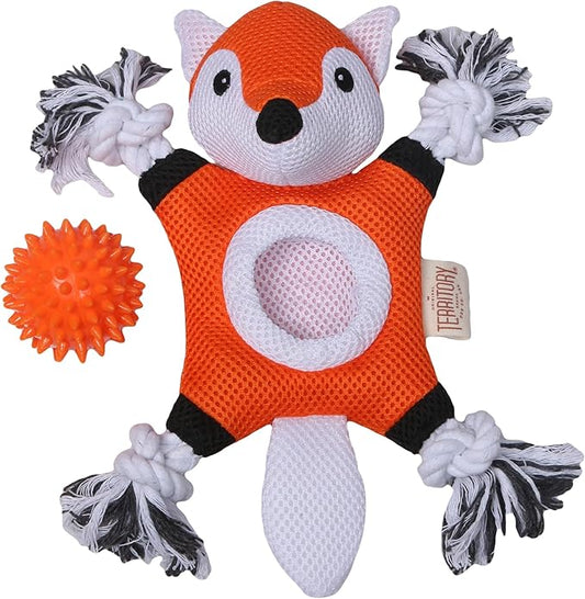 Territory 2 in 1 No Stuffing Removable Fetch Ball Tug Dog Toy for Small Medium Large Dogs, Fox