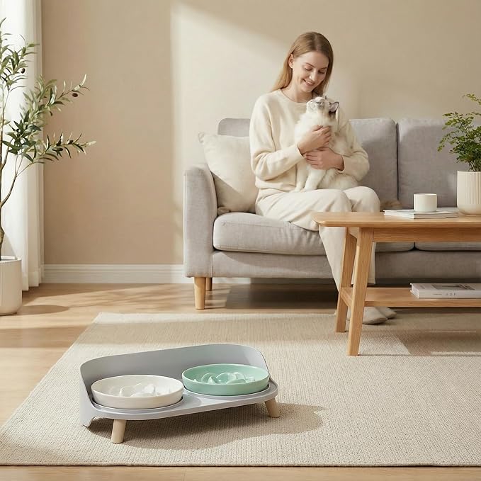 Raised Dog Feeder Bowl Stand - Elevated Dining Table for Small and Medium Dogs and Cats - Fits Food and Water Dish up to 6" Diameter - Milky White (Bowls Not Included)