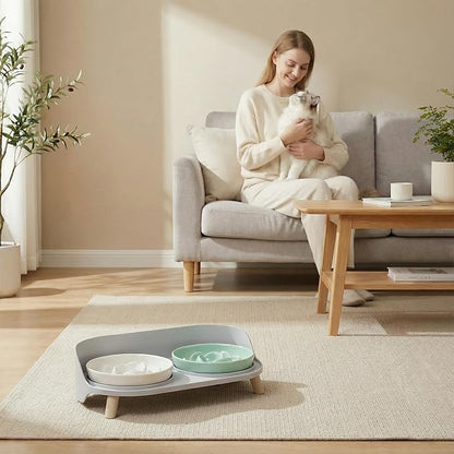 Raised Dog Feeder Bowl Stand - Elevated Dining Table for Small and Medium Dogs and Cats - Fits Food and Water Dish up to 6" Diameter - Milky White (Bowls Not Included)