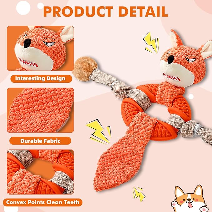 Fox Rope Dog Toys for Aggressive Chewers, Indestructible Plush Toys to Keep Them Busy, Interactive Dog Toys for Small Medium Large Breed