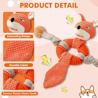 Fox Rope Dog Toys for Aggressive Chewers, Indestructible Plush Toys to Keep Them Busy, Interactive Dog Toys for Small Medium Large Breed