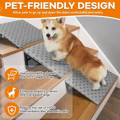 Dog Ramp for Stairs, Non-Slip Dog Stairs, Low-Angled Pet Ramps for Small Dogs and Cats, Medium Dogs, Step and Stair Assist for Injured and Older Pets, 3 Pack