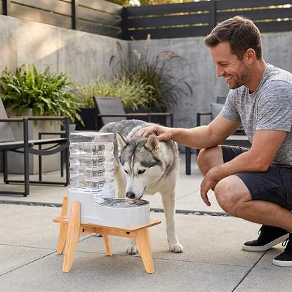Stand for Automatic Dog Feeder - Large Dogs Suitable - Elevated Raised Dog Feeder Holder, Adjustable Platform for Dog Food/Water Bowl Dispenser - Bamboo