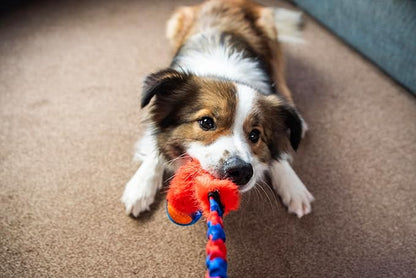 Tug-E-Nuff Fauxtastic PowerBall Bungee, Durable, Faux-Fur Fetch & Tug of War Dog Toy with Rubber Ball, Interactive Dog Tug Toys for Training Small, Medium, Large Dogs, 25 in, Orange Pattern