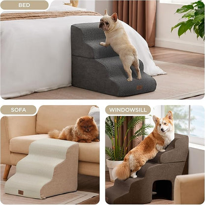 Joydeco Dog Stairs for Bed 22.8" H, 4-Step Pet Steps for Small Dogs and Cats, Dog Steps for High Bed, Non-Slip Balanced Ramp Indoor Pet Stairs, Gray