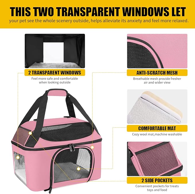 Cat Carrier Backpack Pet Carrier for Cats & Small Dogs Under 20 lbs TSA Airline Approved Soft Sided Collapsible Travel Carrier with Ventilation Windows, Pink