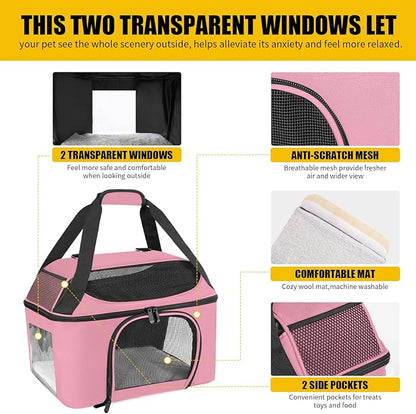Cat Carrier Backpack Pet Carrier for Cats & Small Dogs Under 20 lbs TSA Airline Approved Soft Sided Collapsible Travel Carrier with Ventilation Windows, Pink