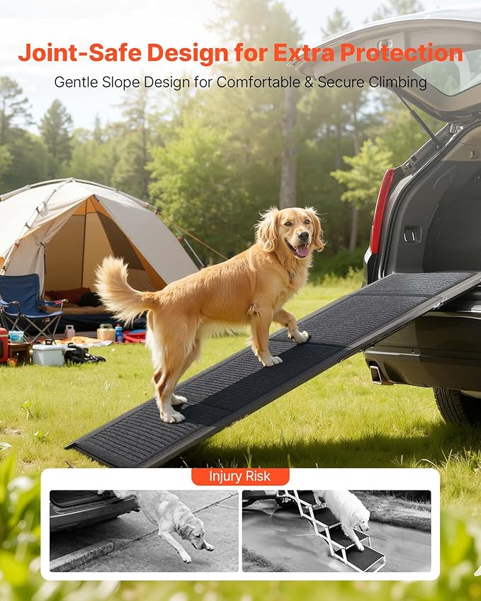 VEVOR Dog Ramp for Cars, 71" L x 17" W, Folding Pet Ramps for Medium & Large Dogs up to 250lbs, Pet Stair Ramp with Non-Slip Felt Rug Surface, Portable Outdoor Dog Car Ramps for SUV & Truck