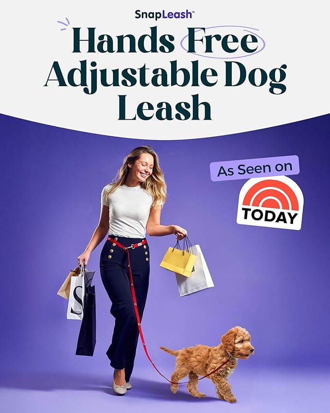 Hands-Free Dog Leash Training Running Snapleash, Waist & Shoulder Lead for Walking, Traffic Lead, Dual Pet Leash Adjustable for Large, Medium and Small Dog Breeds (RED, Large (1in x 7.5ft))