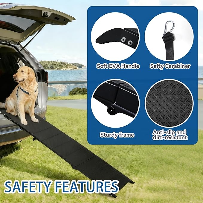 Dog Ramp for Car 71" X 17.6" Extra Long Folding Aluminum Pet Ramp for Large Dogs up to 250 LBS, Portable Waterproof Dog Ramps for SUV Truck and High Bed