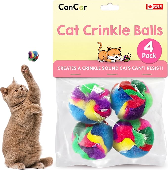 Cat Crinkle Balls 1.5 Inch | 4 Pack | Soft Lightweight Indoor Cat Toys with Durable Crinkle Build and Engaging Crinkle Sound